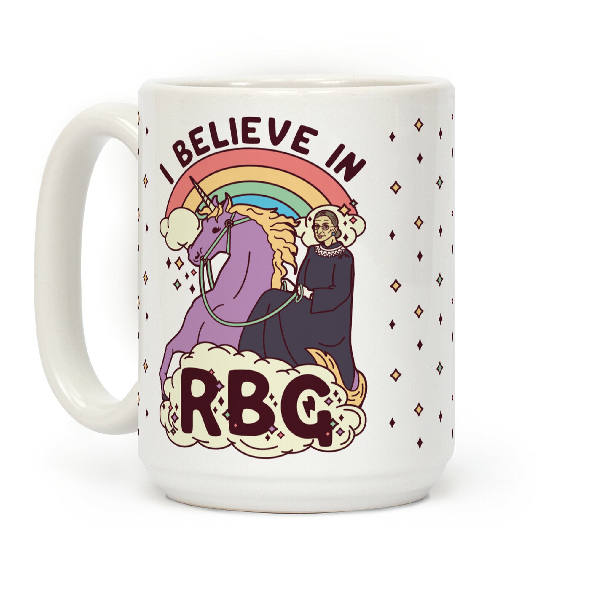 Ruth Bader Ginsburg on a Unicorn Coffee Mug